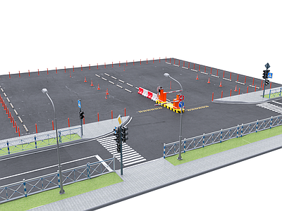 现代停车场 公路 道路 道闸 围栏 反光锥 交通岛收费站 户外停车场
