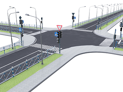 现代道路路灯 信号灯 十字路口公路