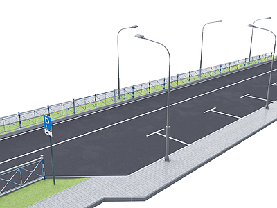 现代道路 公路停车位 马路 路灯