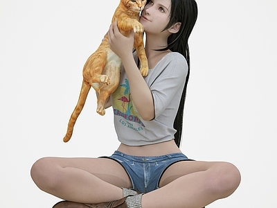 现代女孩 人物 猫