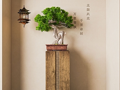 新中式盆景 矮凳 盆栽 吊灯
