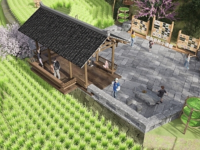 新中式乡村公园 观景平台 稻田自然课堂