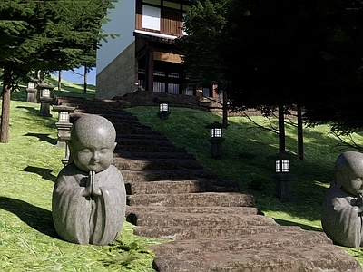 现代石头台阶汀步 景观石头踏步 整石台阶 林间小道 中式沙弥 登山步道