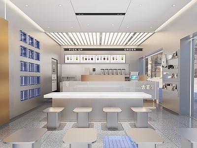 现代奶茶店 头 单层 收银
