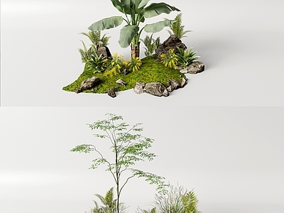 植物堆 植物组合 小景 石 花圃 草坪 3d模型