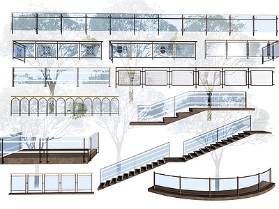 现代透明玻璃栏杆 楼梯扶手 铁丝网栏杆 玻璃围栏 建筑五金件