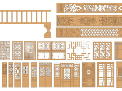 中式镂花窗 门窗 古建筑门 花格窗 雕花屏风