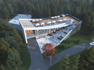 现代咖啡馆 公园小建筑 小商业