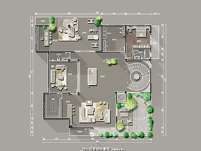 别墅庭院景观平面图 彩平图