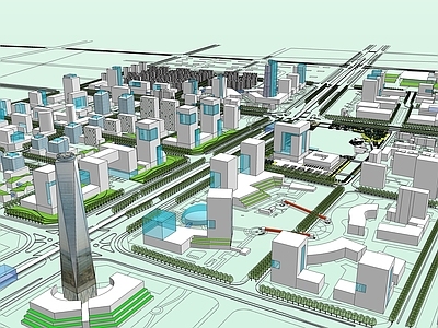 现代城市设计鸟瞰图规划