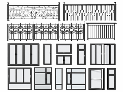 现代窗户 栏杆 平开窗 落地窗 铝合金窗户 护栏 围栏