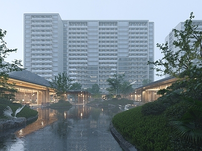现代高层住宅雨景