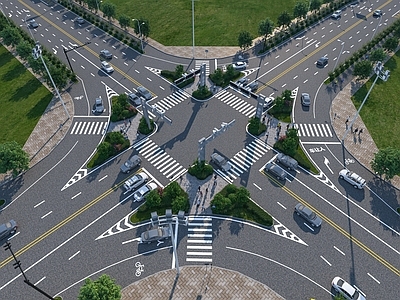 现代道路设施 红绿灯路口 道路指示牌 路口设施 市政道路 车