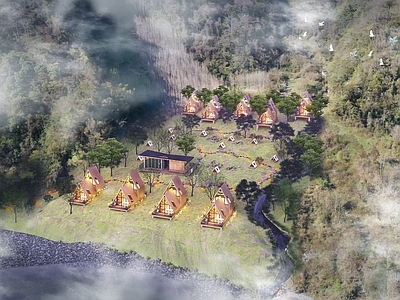 现代露营星空景观公园 小木屋营地 帐篷 木屋