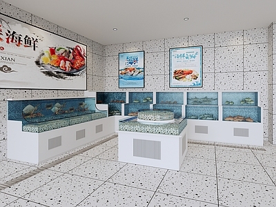现代超市 水产店 海鲜池 水池 鱼池 海鲜区 灯箱