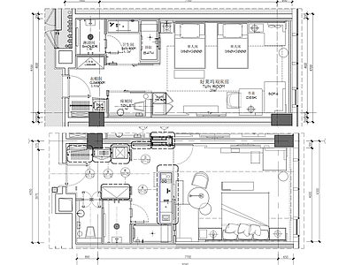 45平方好莱坞双床房大床房 施工图 客房