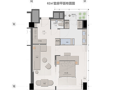 62平方酒店小套房 施工图 客房