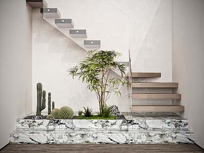 现代楼梯造景 室内景观 绿植景观 景观小品 新中式造景 植物造景 鹅软石
