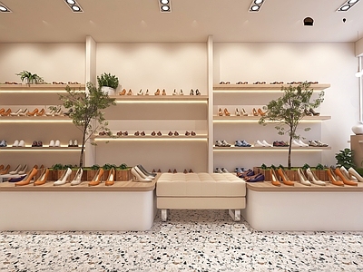 现代奶油风鞋店 专卖店 鞋店展柜 鞋店设计 鞋