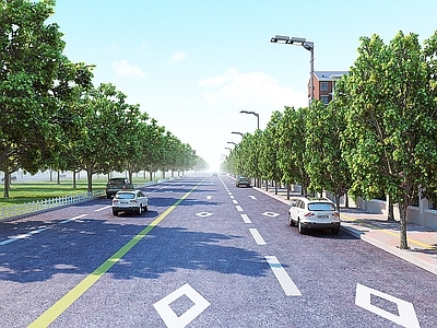 现代公路 马路 街道 汽车 行道树 路面