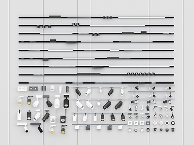 现代灯具组合 筒灯 射灯 牛眼灯 线性轨道灯 轨道射灯 线性灯 客厅无主灯