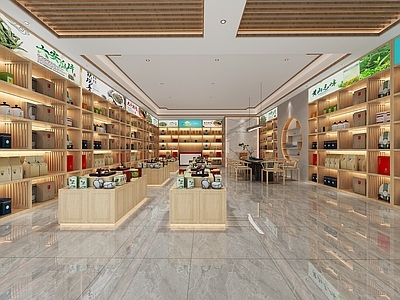 新中式茶叶店 茶馆 茶叶销售店 茶叶展架 茶叶展示柜 茶桌 茶海 展示台