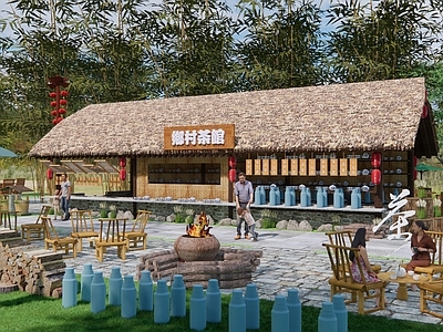 中式乡村茅草茶馆 乡村餐饮 茅草亭 茶馆 公园 商业 盖碗茶