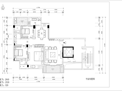 中式126平三室两厅两卫平层家装装修 施工图