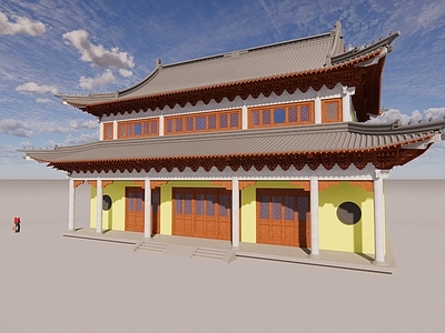 中式寺庙建筑 歇山大殿 南方