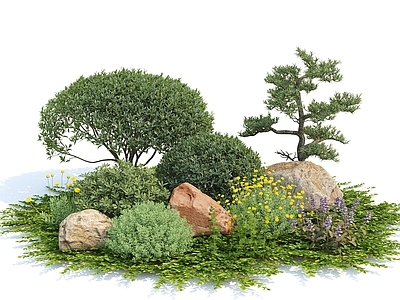 花草组合 植物堆 草地 灌木球 石头 日式植物 花池 花卉 灌木丛