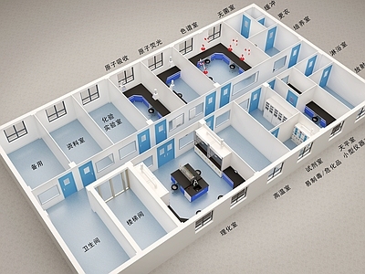 现代风格 实验室 3D模型 台柜设备 仪器设备
