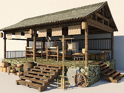 中式木屋 生态建筑 凉棚 草棚 木棚 民宿木屋 草房 凉亭