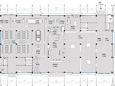 2000平办公总部厂房车间平面布置图 工装平面图