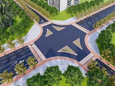 现代城市市政道路 十字交叉路口