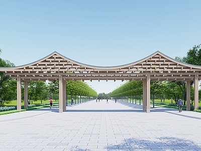 新中式公园景区入口大门 门牌