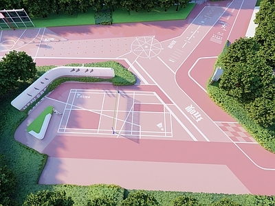 现代运动健身广场 消防登高面 半篮球场 标准羽毛球场 健身墙 运动健身区