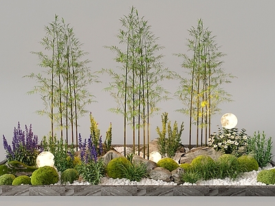 su现代组团小景模型 植物堆 公园小景组合 小景植物组团