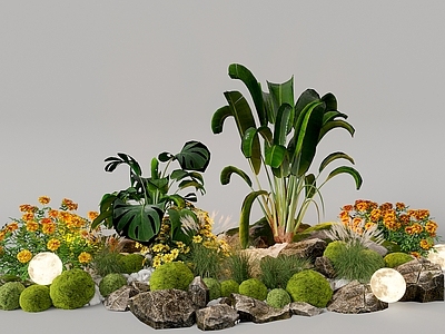3d现代组团小景模型 植物堆 公园小景组合 小景植物组团