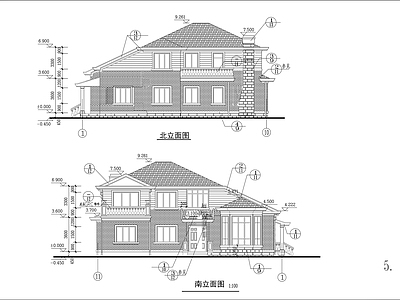 湖边别墅建筑  施工图