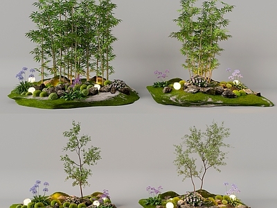 现代植物堆 组团小景模型 现代植物堆 小景 草坪组团花草 植物组合