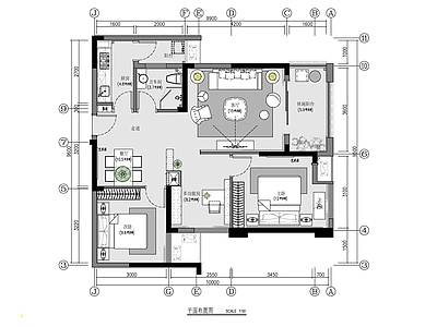 85㎡三居室家装室内 施工图  平层