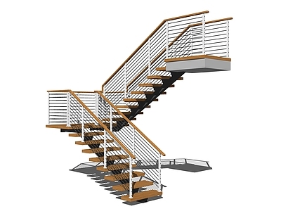 现代扶手楼梯 木材 户外 金属