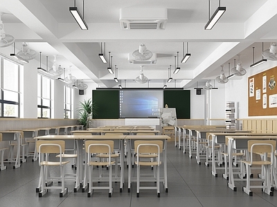 现代学校教室 课桌椅