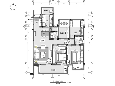 120㎡四居室家装室内 施工图 平层