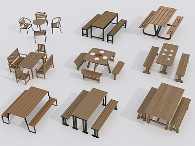现代户外桌椅 连体桌椅 商业桌椅 餐饮桌椅 商业外摆 木桌椅 景观座椅