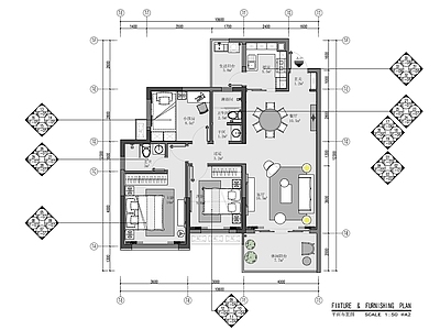 105㎡三居室家装 施工图 平层