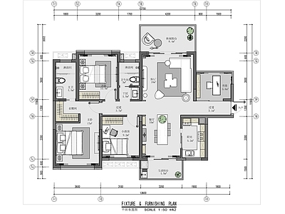 115㎡四居室家装室内 施工图 平层