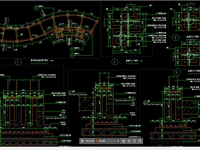 特色弧形廊架坐凳详图 施工图