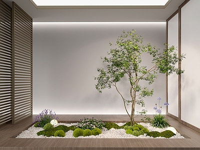 现代室内组团小景模型 现代植物堆 球形灌木 苔藓球 带花灌木植物组合