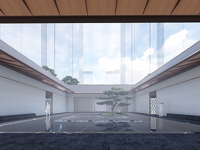现代售楼处建筑 简洁中式售楼处书院 方形